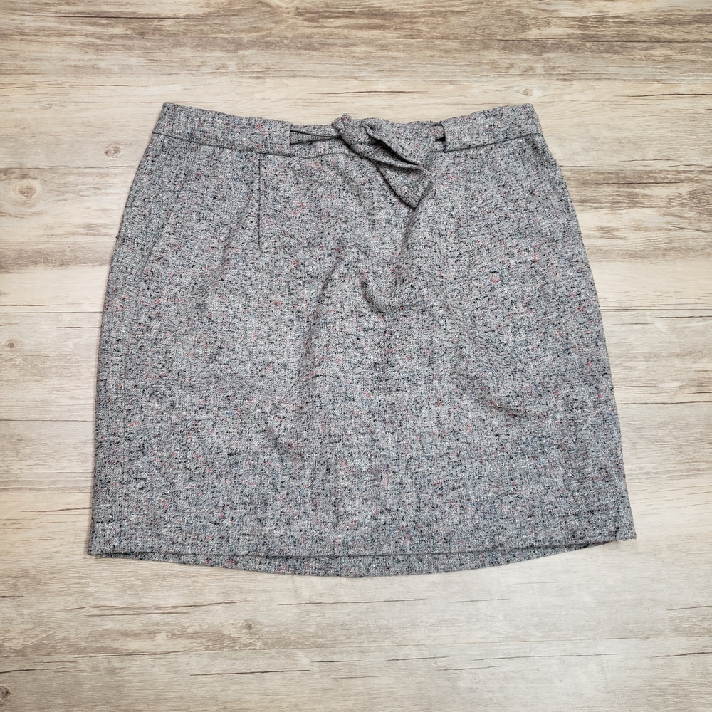J.Crew Skirt Womens 6 Gray Tweed Pencil Bow Waist Wool Silk Lined Work Office